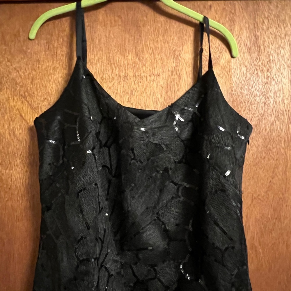 White House Black Market Black Sequin Lace Textured Tank